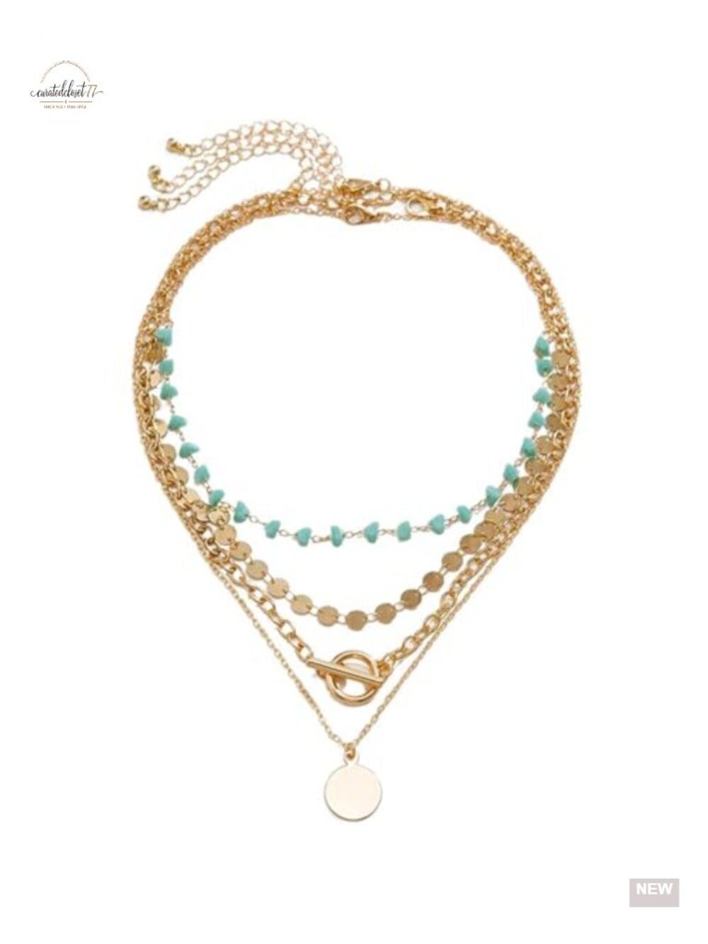 Layered Gold Turquoise Necklace Multi Strand Boho Western Chain Stackable